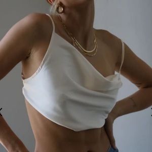Satin Cropped Cowl Top